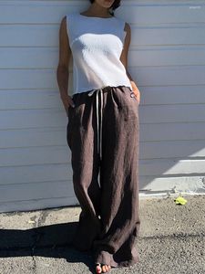 Pantalon féminin à rayures décontractée basse taille basse jambe large cordon de crampon avec poches pantalons salon de printemps