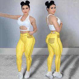 Pantalones de mujer con estampado a rayas, mallas de cintura alta, Yoga de cintura alta a rayas, entrenamiento elástico para Fitness y gimnasio
