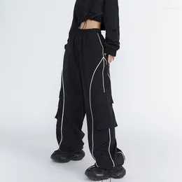 Damesbroeken Stijl Retro High Tailed Black Pocket Overalls voor Street Hip-Hop Dance Sports Casual Trend met