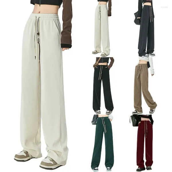 Pantalones de mujer con estilo, holgados, para Yoga, con diseño de cintura ajustable, pantalones de pierna ancha para mujer, largos y sólidos para relajación y entrenamiento