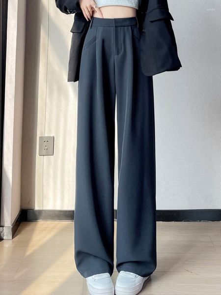Costume pantalon pour femmes, taille haute, drapé, ample, décontracté, étroit, droit, jambes larges, pantalon de nettoyage, Long/x-long, automne 2023