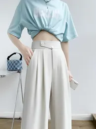 Pantalon féminin Assume femme Solid Button High West White White Fashion Bureau Formal Office Summer Sominoring E233