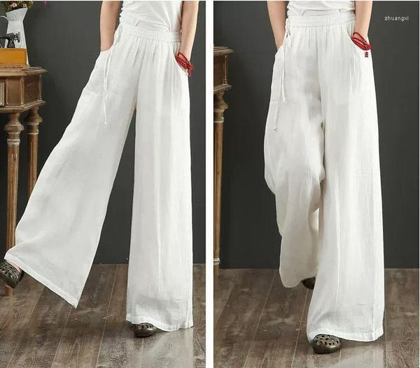 Pantalons pour femmes été et automne femmes mode taille haute jambe large coton lin tissu mélangé décontracté