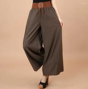 Pantalons pour femmes Confort d'été Lâche Casual Jambe large avec ceinture gratuite Femmes Mi-taille Cheville Longueur Maison Sport d'intérieur Pantalon de loisirs