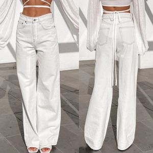 Pantalon femme été coton lin pantalon femme taille haute fermeture éclair solide blanc pantalon large femme décontracté ample droit complet pantalon femme