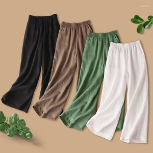 Pantalones de mujeres Lino de algodón de algodón para mujeres Cortadas membranas Femeninas sólidas sueltas de cintura alta rectas pantalones rectos