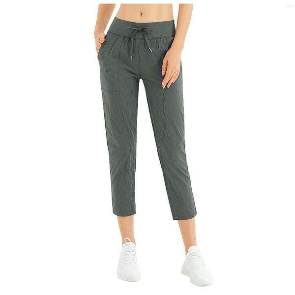 Pantalon femme été recadrée décontracté couleur unie poches à cordon sport Capri Shorts femme confortable pantalon de gymnastique