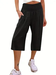 Pantalones de mujeres Summer de algodón europeo y americano lino de algodón con bolsillos delgados de piernas anchas casuales para mujeres