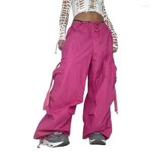 Pantalon femme été mode chérie décontracté rose grandes poches danse de rue jambe large ample taille élastique Harem