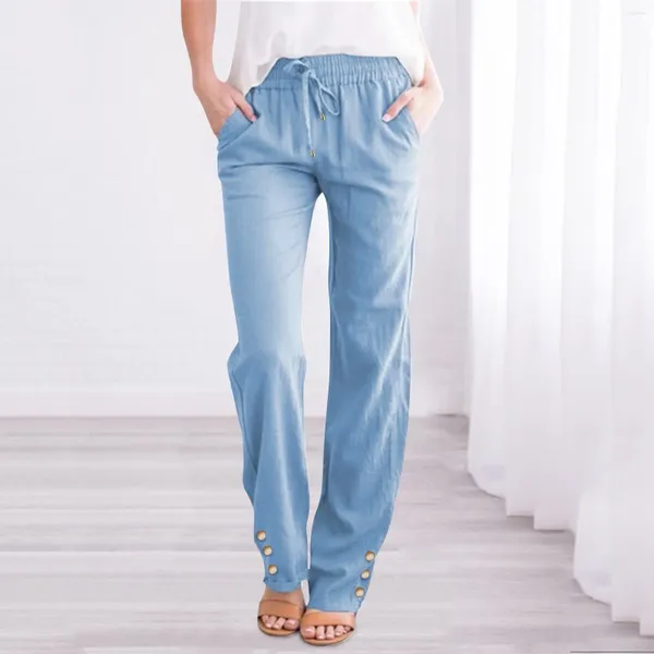 Pantalon féminin Été pour femmes plus taille de coton massif en coton à cotons à cordon