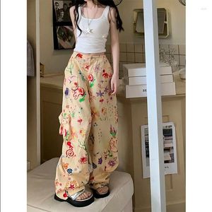 Pantalons d'été pour femmes, imprimé Floral Graffiti, Cargo décontracté, taille haute, ample, Streetwear, vêtements de Style coréen pour femmes