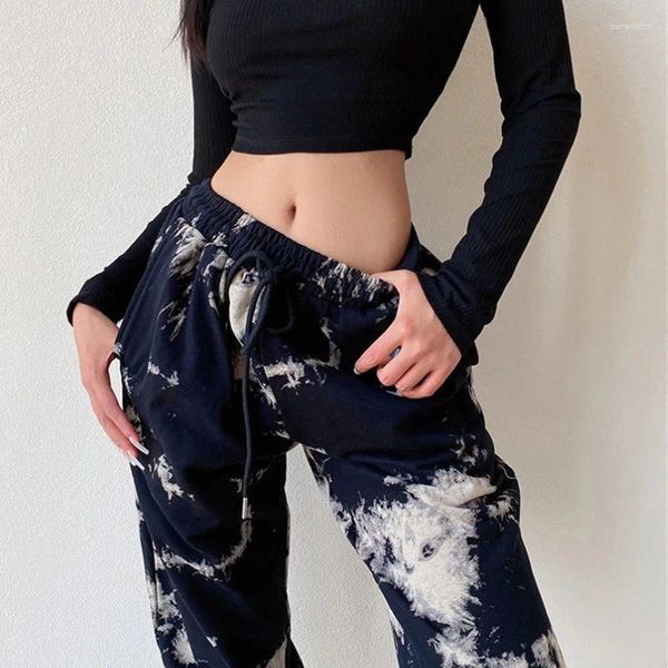 Pantalones de mujer Harem de verano 2023 Vintage moda elasticidad Casual mujer Tie Dye Sarouel pantalones elegantes Trendeez negro