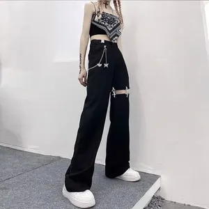 Damesbroek Zomer Hollow-out Cargo Voor Vrouwen Korea Stijl Harsuku Hiphop Y2k Broek Hoge taille Rechte Wijde Pijpen Joggingbroek