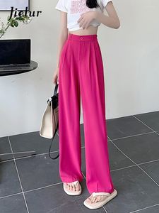 Pantalones de mujer de verano holgados de moda coreana de cintura alta de pierna ancha para mujer Simple rosa rojo OL pantalones casuales para mujer talla S-4XL