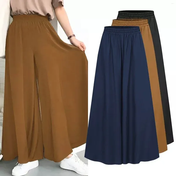 Pantalon d'été ample pour femmes, grande taille élastique, jambes Larges, balançoire, plage, décontracté, costumes, grande taille