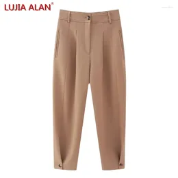 Pantalones de mujer Summer Diseño sólido plisado Femenino heterosexual Casual Cantal de cintura Pantalones sueltos Lujia Alan P3852