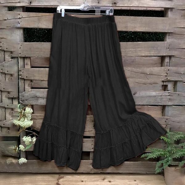 Pantalones de mujer pantalones de verano mujer cintura elástica volante a mitad de rencor