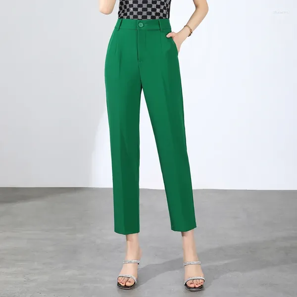 Pantalon femme été femme carrière pantalon bureau dame costume vert droit drapé décontracté cheville longueur femmes crayon pantalon femme