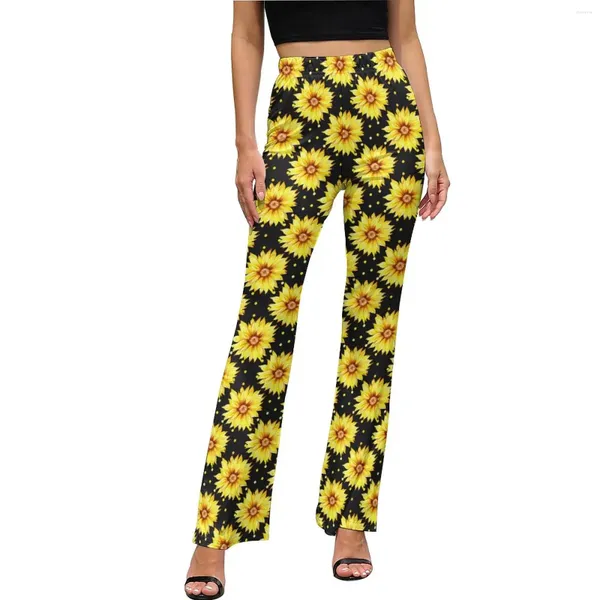 Pantalones de mujer girasol Casual mujer flores estampado ropa informal ajustada Flare verano Kawaii pantalones personalizados