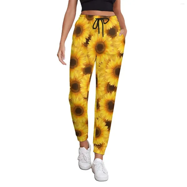 Pantalon pour femmes jogger imprimé de tournesol fleur fleur de survêtement de grande taille décontractée