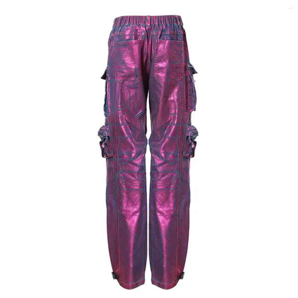 Pantalon femme SuperAen violet estampage Niche Multi sac vêtements de travail 2024 printemps Tube droit ample balayage jambe large jean décontracté
