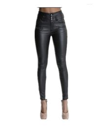 Pantalon de survêtement Palazzo pour femmes, taille haute, boucle à boutons, Slim, pieds en PU, Promotion, Style supérieur