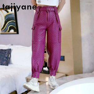 Pantalon féminin Tajiyane Cargo Femmes Real Sheepskin pantalon Femme Généreuse en cuir haute taille surdimensiante Mujer Pantalones TN2421