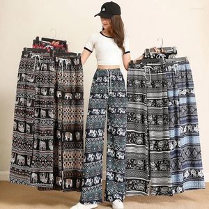 Pantalon femme Thaïlande Éléphant Décontracté Jambe Large Été Élastique Plage Tour Lâche Loisirs Exotique Mode Costume De Vacances