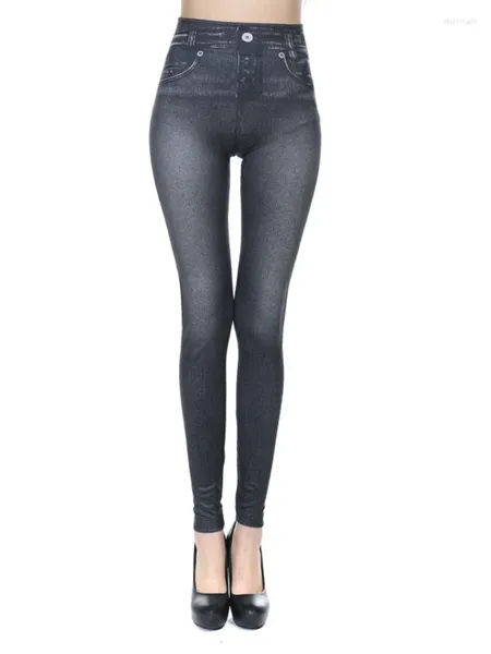 Pantalon femme l'élégant extensible sans couture forme du corps Imitation Denim imprimé neuf points Leggings pour les femmes