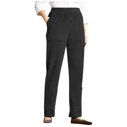 Pantalones para mujer Espesar Cálido Cargo Coreano Mujeres Color Sólido Tallas grandes Pana Cintura Elástica Lápiz Casual Recto