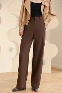 Pantalon femme épaissir laine jambe droite costume pour bureau dame plissé taille haute couleur unie large automne et hiver