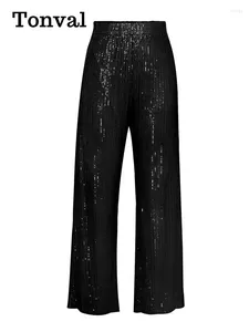 Pantalon de femmes Tonval Sequin Y2k Straitement pour les femmes 2024 Spring été élastique Tae large Jame Vintage Fashion Baggy