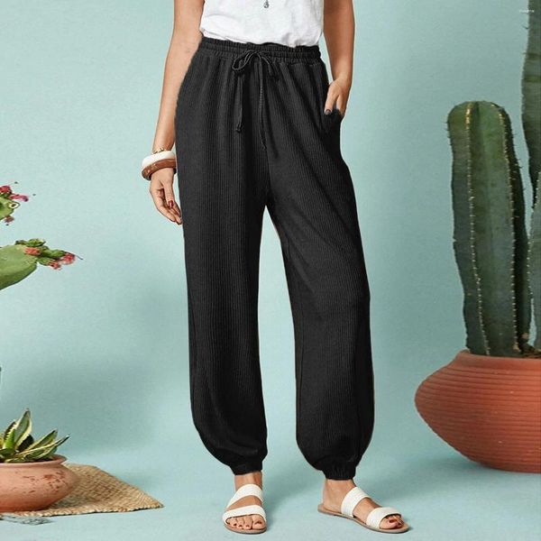 Pantalon Femme Top Vendre Cargo Femmes Plus Taille Solide Élastique Reliure Pied Casual Poche Sangle Lâche Pour