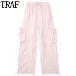 Damesbroek TRAF 2024 Roze Cargo Dames Mid Taille Parachute Streetwear Baggy Vrouw Mode Casual Zomerbroek