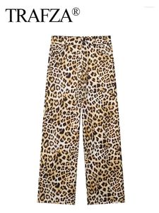 Pantalon féminin Trafza 2024 Femme Casual Loose Loose High Taies Pantals Femmes Chic Vintage Leopard Imprime
