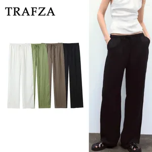 Pantalon Femme Trafza 2024 Femmes Printemps Été Solide Casual Taille élastique Longues poches à lacets Mode ample