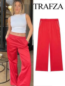 Pantalon Femme Trafza Femme Chic Casual Solide Lâche Cordon Femmes Printemps Vintage Mode Poche Taille Haute Pantalon Streetwear