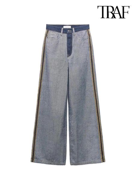 Pantalon féminin Trafza High Waited Wide Jams Jeans épissé vintage Street Casual Color Clash Clashers Inverse Design lâche