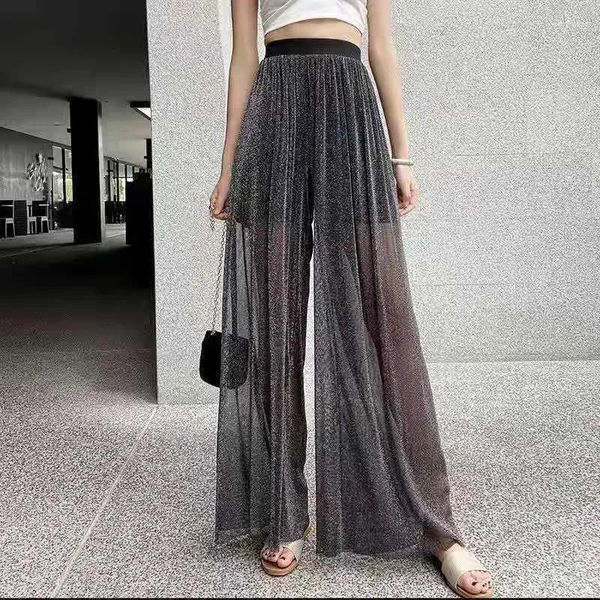 Pantalon Femme Pantalon Transparent Pour Femmes Paillettes Femmes Mesh Strass Confortable Luxery Stretch Harajuku Slacks Y2k Streetwear G