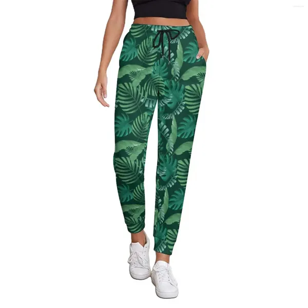 Pantalon de femmes Tropical Leaf Primp Femme Palme quitte les joggeurs de streetwear pantalons modernes de printemps