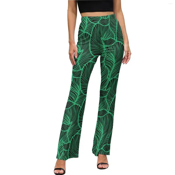 Pantalon pour femmes imprimé tropical Greeuts Feuilles élastiques High Taist Casual Flare Tablers Summer Custom Street Fashion Gift Idea