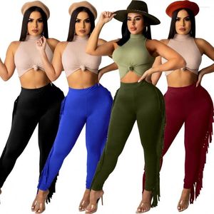 Pantalons pour femmes, vente en gros, couleur unie, Sexy, pompon, taille haute, grande taille, printemps 2024