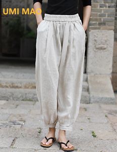 Pantalon féminin Umi Mao style chinois coton lin pur lâche été cool fermeture décontractée pantalon 9 pouces femme y2k
