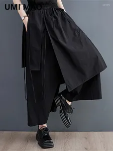 Pantalon féminin umi mao mode irrégulier vêtements élégants sous la cheville pantalon d'été de style bandage noir lisse femme