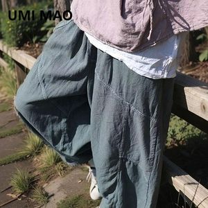 Pantalon féminin Umi Mao lâche large à pattes avec une texture.2024 Spring Automn Art Retro Wash Cotton et usé décontracté