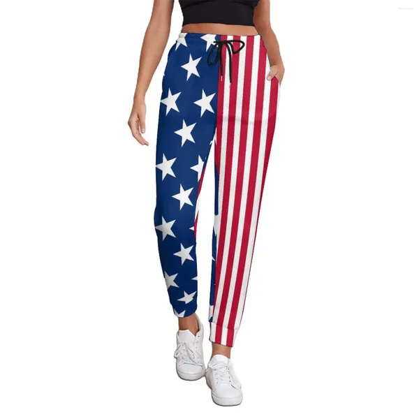 Pantalon pour femme USA Flag Jogger Femme American Stars and Stripes Pantalon de survêtement décontracté Design de printemps Y2K Pantalon surdimensionné Cadeau d'anniversaire