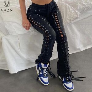 Pantalons pour femmes VAZN 2024 INS Black Cross Bandage Top Haut de gamme Nouveauté Sexy Club Joker Taille haute Skinny Long Crayon