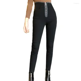 Damesbroeken met fluweel gevoerde panty's Buitenkleding Herfst Winter Zwart strak potlood Skinny Stretch Pantalon