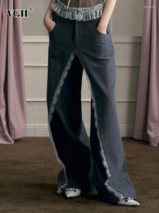 Pantalon féminin VGH Solide Patchwork Lace Casual Pant pour femmes Bouton épissé de taille haute irrégulière Style de mode féminine