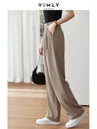 Pantalon Femme Vimly Élégant Casual Jambe Large Pour Femmes 2024 Bureau Dames Droite Lâche Solide Café Léger Mince Pantalon D'été